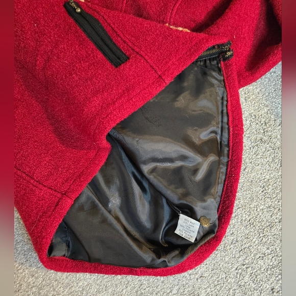 Vintage Icelandic Design Deep Red Boiled Wool Sweater Jacket Embroidered Large - Picture 7 of 10